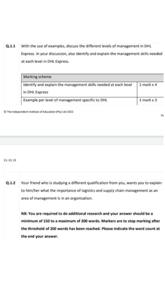 Q 1 1 With The Use Of Examples Discuss The Different Levels Of Management In Dhl Express In Your Discussion Also Iden 1