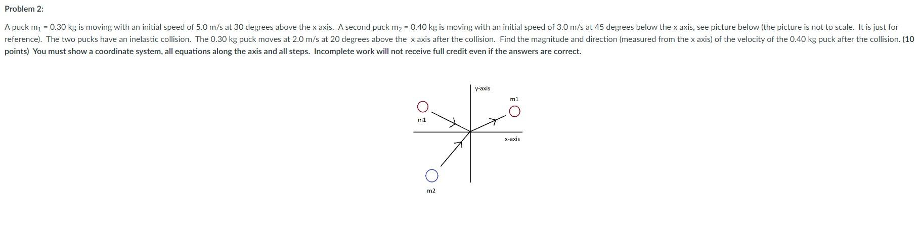 Problem 2 A Puck M 0 30 Kg Is Moving With An Initial Speed Of 5 0 M S At 30 Degrees Above The X Axis A Second Puck 1