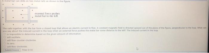 A Metal Bar Can Slide On Two Metal Rails As Shown In The Figure External Force Pushes Metal Har To The Left The Rails T 1