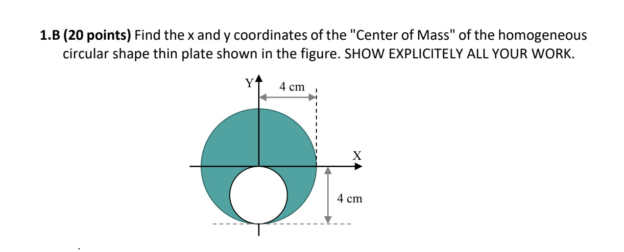 1 B 20 Points Find The X And Y Coordinates Of The Center Of Mass Of The Homogeneous Circular Shape Thin Plate Shown 1