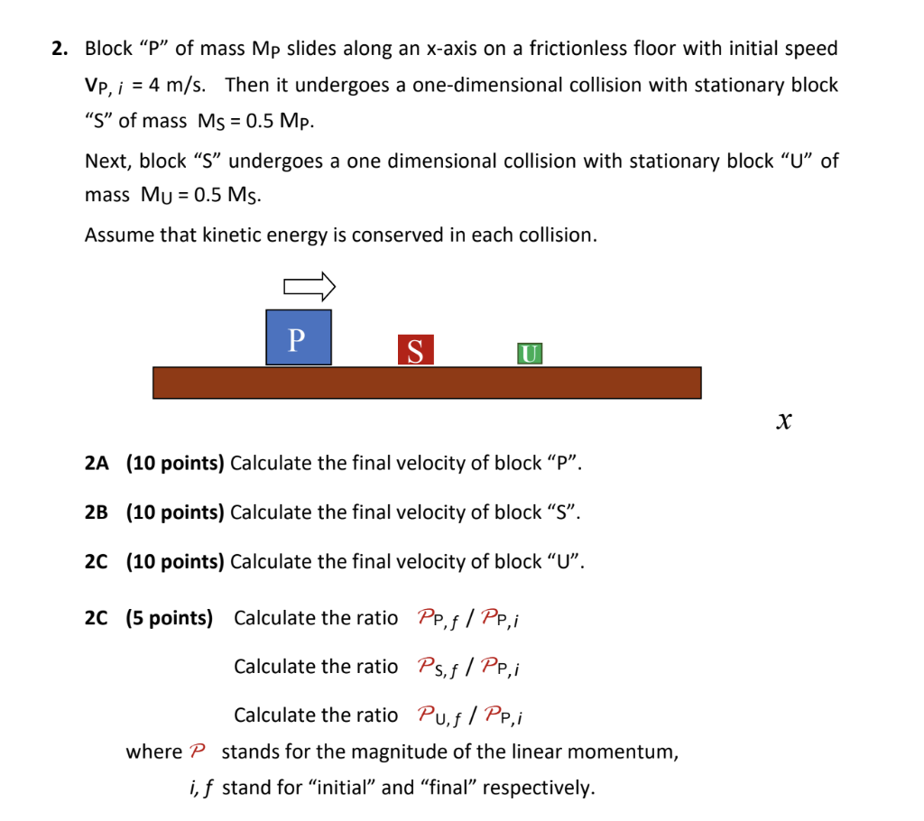 2 Block P Of Mass Mp Slides Along An X Axis On A Frictionless Floor With Initial Speed Vp I 4 M S Then It Undergoe 1