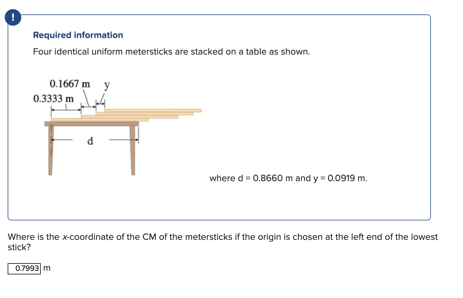 Required Information Four Identical Uniform Metersticks Are Stacked On A Table As Shown 0 1667 M Y 0 3333 M D 0 7993 1