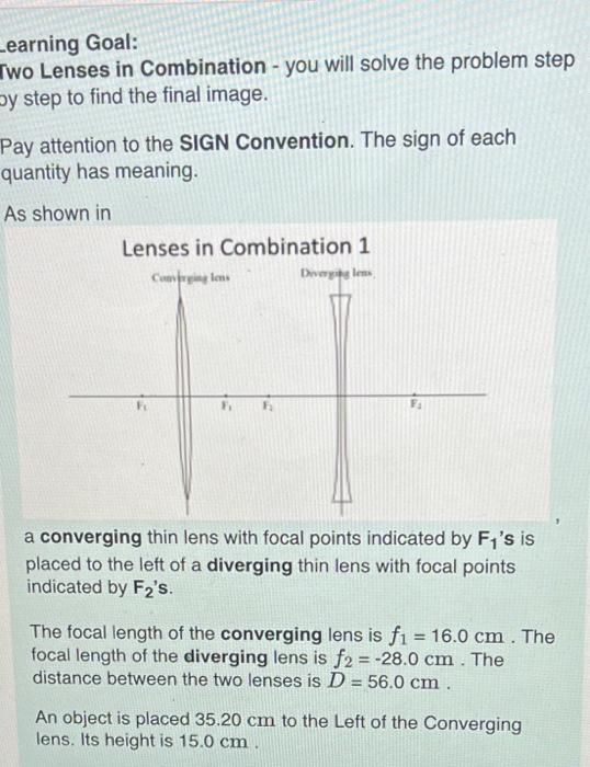 Learning Goal Two Lenses In Combination You Will Solve The Problem Step By Step To Find The Final Image Pay Attentio 1