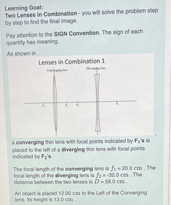 Learning Goal Two Lenses In Combination You Will Solve The Problem Step By Step To Find The Final Image Pay Attentio 1