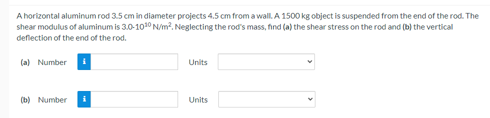 A Horizontal Aluminum Rod 3 5 Cm In Diameter Projects 4 5 Cm From A Wall A 1500 Kg Object Is Suspended From The End Of 1