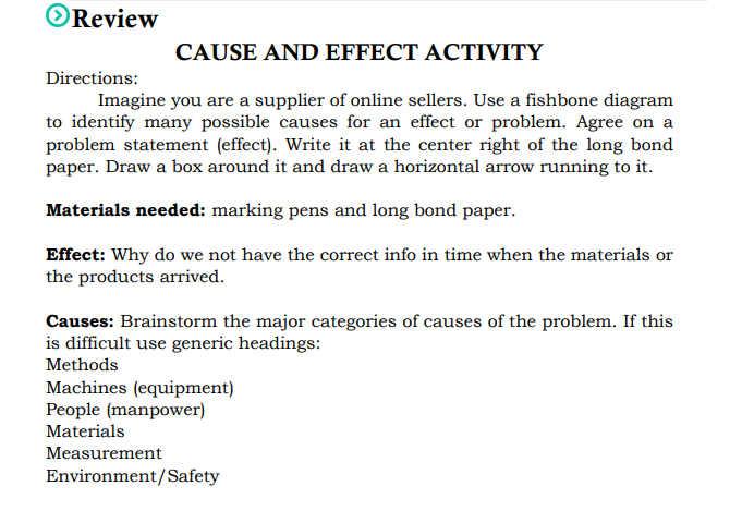 Review Cause And Effect Activity Directions Imagine You Are A Supplier Of Online Sellers Use A Fishbone Diagram To Ide 1
