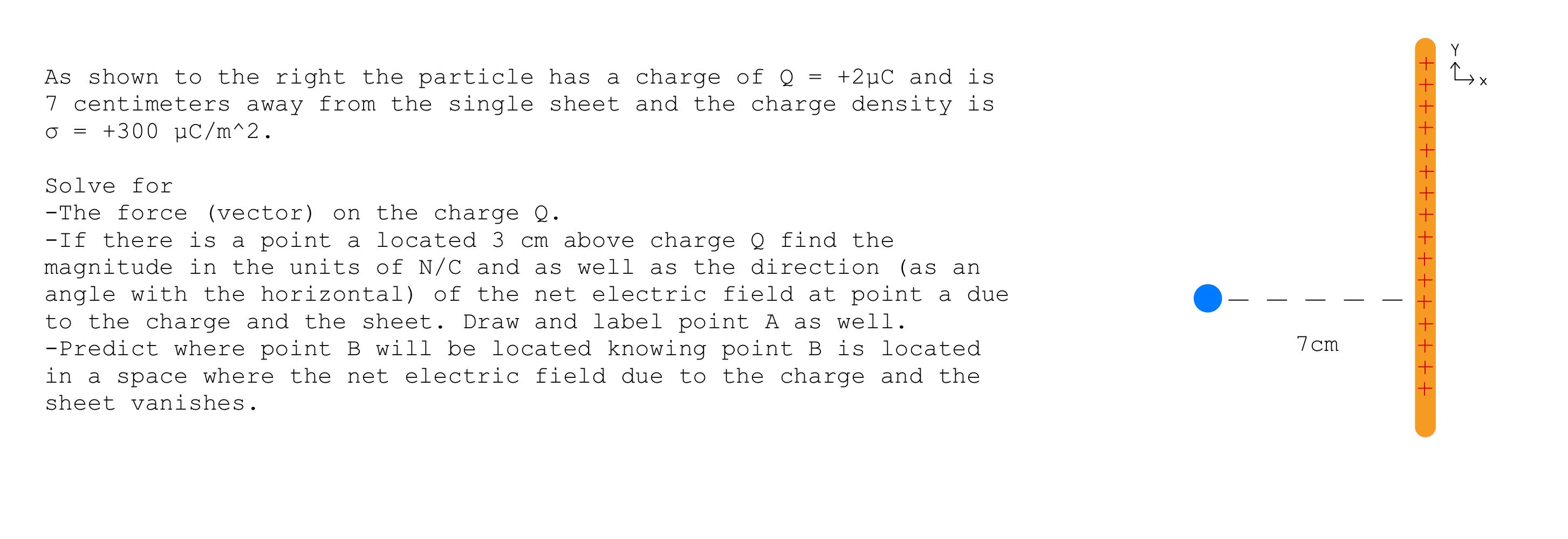 As Shown To The Right The Particle Has A Charge Of Q 2uc And Is 7 Centimeters Away From The Single Sheet And The Char 1