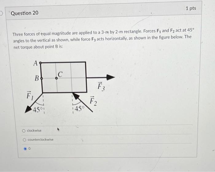 Question 18 Three Forces Of Equal Magnitude Are Applied To A 3 M By 2 M Rectangle Forces F And F Act At 45 Angles To 3