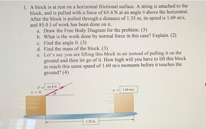 1 A Block Is At Rest On A Horizontal Frictional Surface A String Is Attached To The Block And Is Pulled With A Force 1