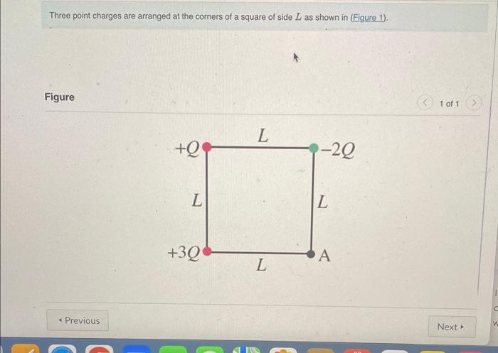 Three Point Charges Are Arranged At The Corners Of A Square Of Side L As Shown In Figure 1 Figure Previous Q L 3 1
