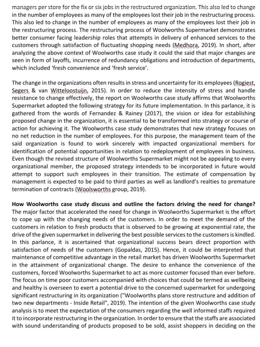 Introduction The Current Woolworths Case Study Illustrates That The Organizations Often Undergo Significant Changes In O 2