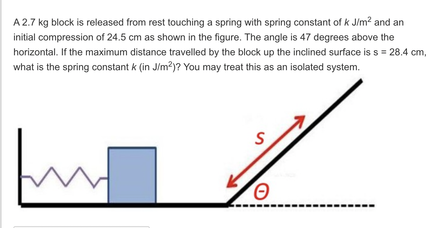 A 2 7 Kg Block Is Released From Rest Touching A Spring With Spring Constant Of K J M And An Initial Compression Of 24 5 1