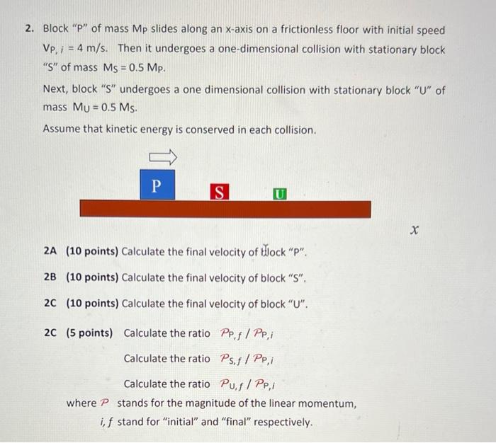 2 Block P Of Mass Mp Slides Along An X Axis On A Frictionless Floor With Initial Speed Vp 4 M S Then It Undergoes A 1