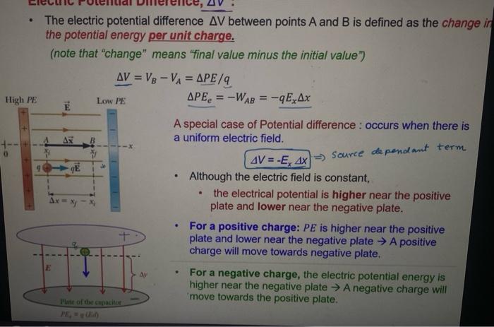 High Pe 0 The Electric Potential Difference Av Between Points A And B Is Defined As The Change In The Potential Energy 1