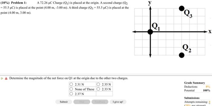 10 Problem 1 A 72 26 Uc Charge Q Is Placed At The Origin A Second Charge Q 55 5 Uc Is Placed At The Point 1