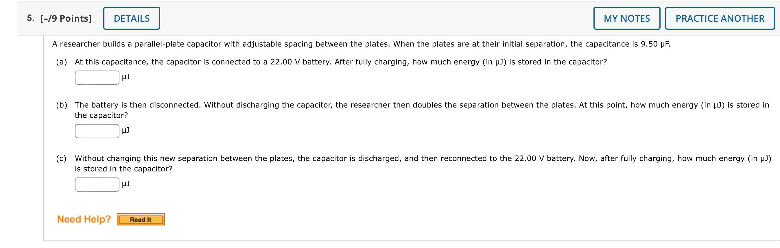 5 9 Points Details A Researcher Builds A Parallel Plate Capacitor With Adjustable Spacing Between The Plates When 1