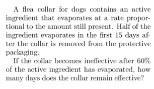 A Flea Collar For Dogs Contains An Active Ingredient That Evaporates At A Rate Propor Tional To The Amount Still Presen 1