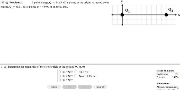 A Point Charge Q 24 65 Nc Is Placed At The Origin A Second Point 10 Problem 2 Charge Q 83 51 Nc Is Placed At 1