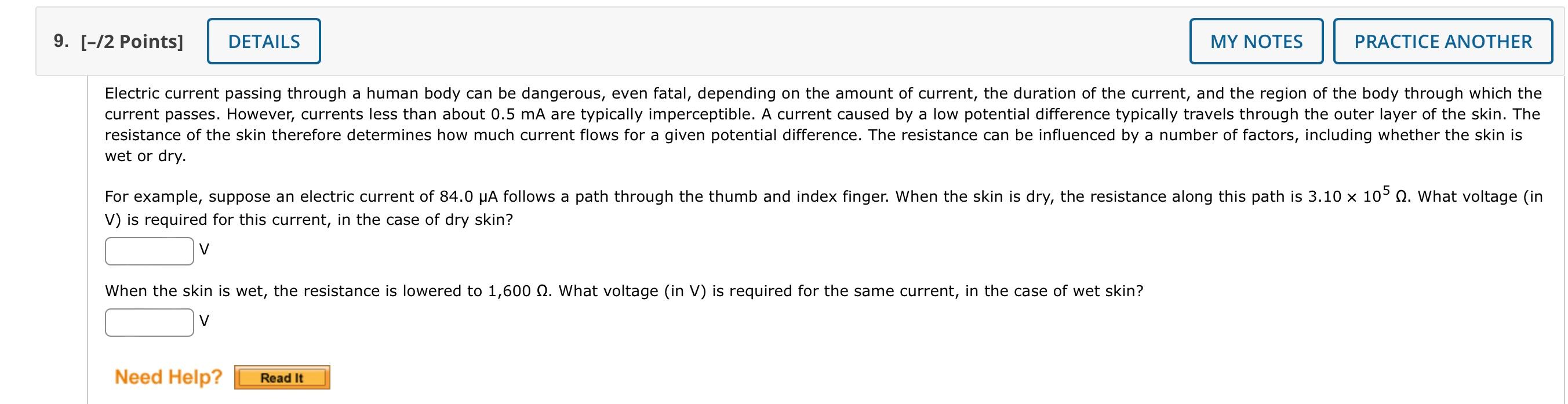 9 2 Points Details V Electric Current Passing Through A Human Body Can Be Dangerous Even Fatal Depending On The A 1