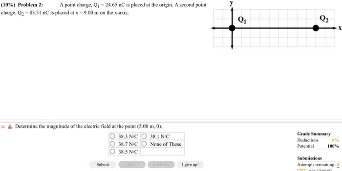10 Problem 2 Charge Q 83 51 Nc Is Placed At X 9 00 M On The X Axis A Point Charge Q 24 65 Nc Is Placed At The 2