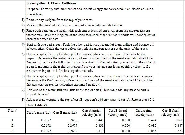 In Need Of Help With The Section Investigation B Elastic Collisions 1