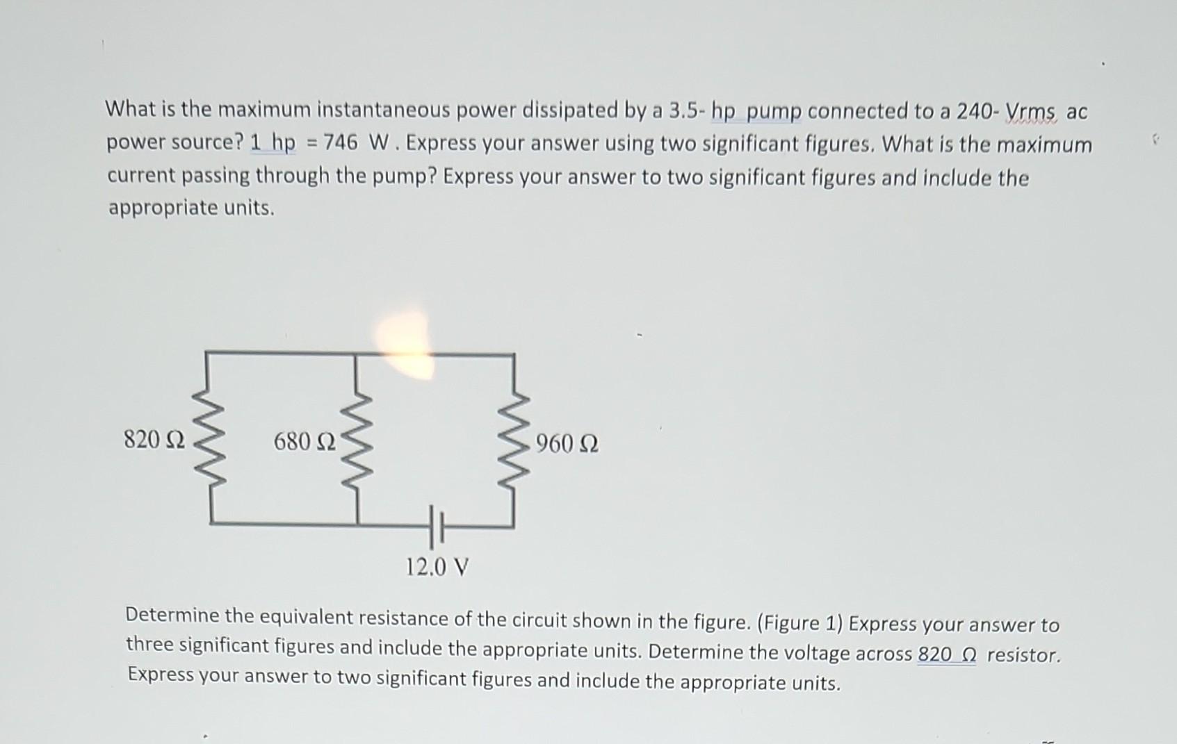 What Is The Maximum Instantaneous Power Dissipated By A 3 5 Hp Pump Connected To A 240 Vrms Ac Power Source 1 Hp 7 1
