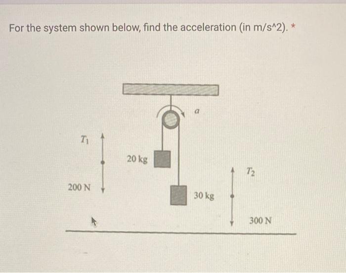 For The System Shown Below Find The Acceleration In M S 2 T 200 N A 20 Kg 30 Kg 72 300 N For The Same System Sho 1