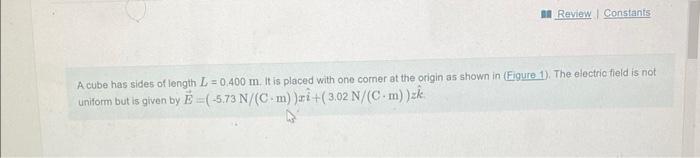 Review Constants A Cube Has Sides Of Length L 0 400 M It Is Placed With One Corner At The Origin As Shown In Figure 1