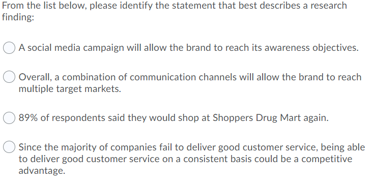From The List Below Please Identify The Statement That Best Describes A Research Finding A Social Media Campaign Will 1
