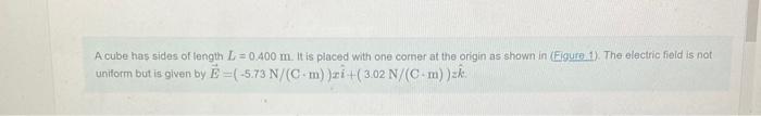 A Cube Has Sides Of Length L 0 400 M It Is Placed With One Corner At The Origin As Shown In Eigure 1 The Electric Fi 1