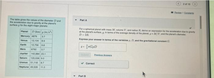 The Table Gives The Values Of The Diameter D And The Acceleration Due To Gravity At The Planet S Surface G For The Eight 1