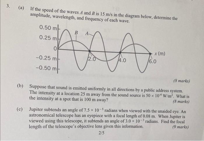 3 A If The Speed Of The Waves A And B Is 15 M S In The Diagram Below Determine The Amplitude Wavelength And Freque 1