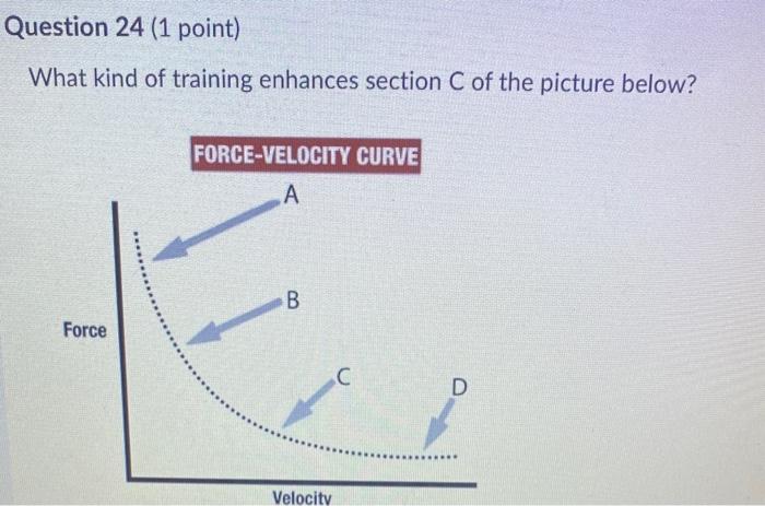 Question 24 1 Point What Kind Of Training Enhances Section C Of The Picture Below Force Force Velocity Curve A B Velo 1
