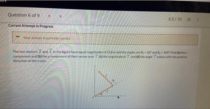 Jotk Question 6 Of 9 Current Attempt In Progress Your Answer Is Partially Correct 0 5 10 1 The Two Vectors And In The F 1