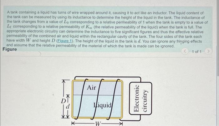 A Tank Containing A Liquid Has Turns Of Wire Wrapped Around It Causing It To Act Like An Inductor The Liquid Content O 1