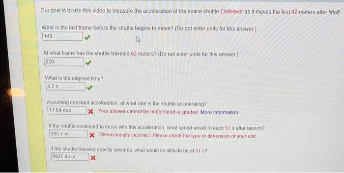 Our Goal Is To Use This Video To Measure The Acceleration Of The Space Shuttle Endeavor As It Moves The First 62 Meters 1