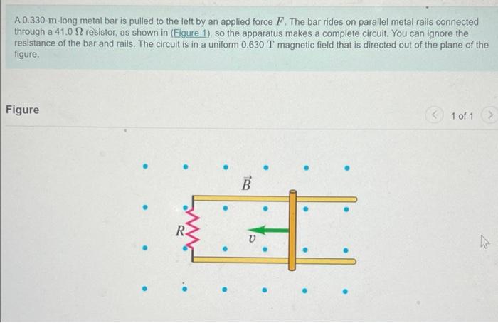 A 0 330 M Long Metal Bar Is Pulled To The Left By An Applied Force F The Bar Rides On Parallel Metal Rails Connected Th 1