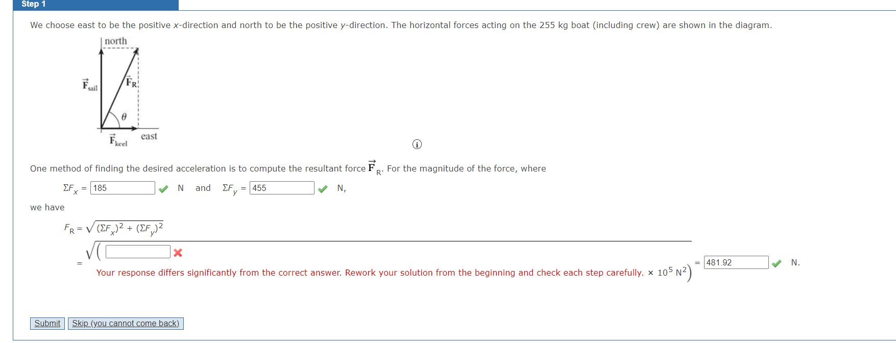 Step 1 We Choose East To Be The Positive X Direction And North To Be The Positive Y Direction The Horizontal Forces Act 1
