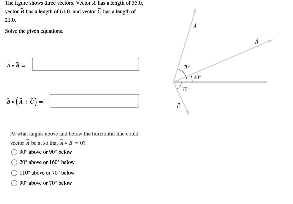The Figure Shows Three Vectors Vector A Has A Length Of 35 0 Vector B Has A Length Of 61 0 And Vector C Has A Length 1