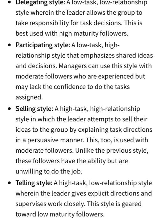 Delegating Style A Low Task Low Relationship Style Wherein The Leader Allows The Group To Take Responsibility For Ta 1