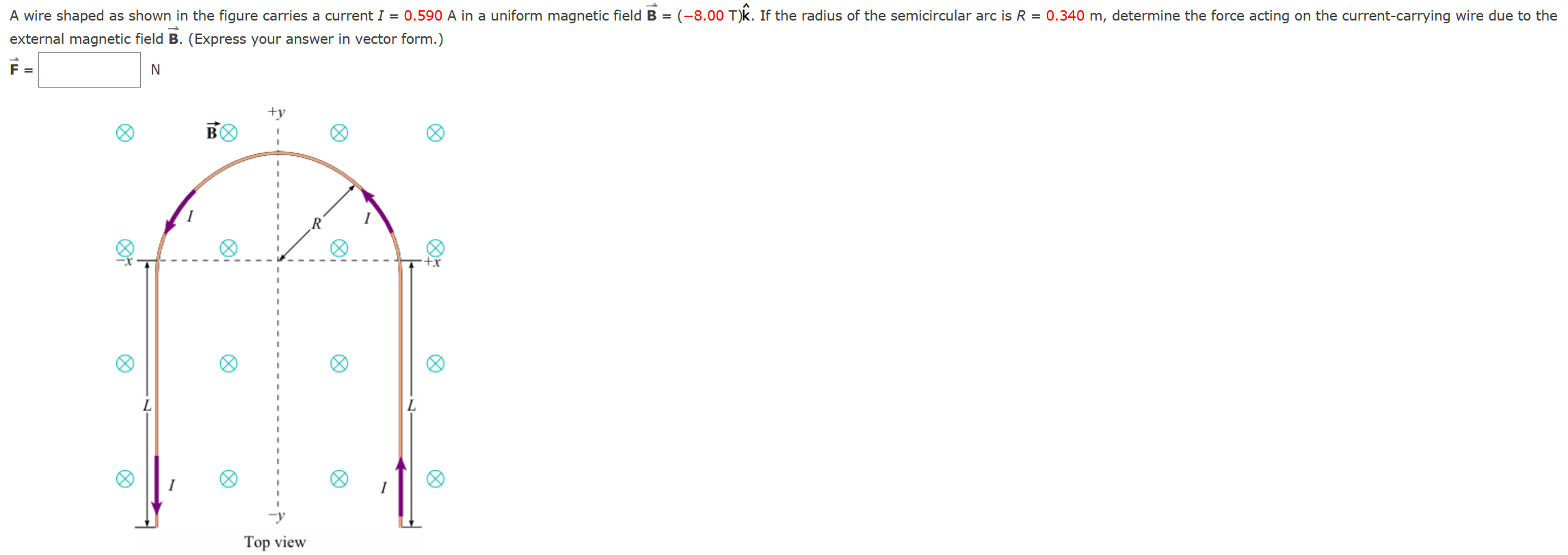 A Wire Shaped As Shown In The Figure Carries A Current I 0 590 A In A Uniform Magnetic Field B 8 00 T K If The Ra 1