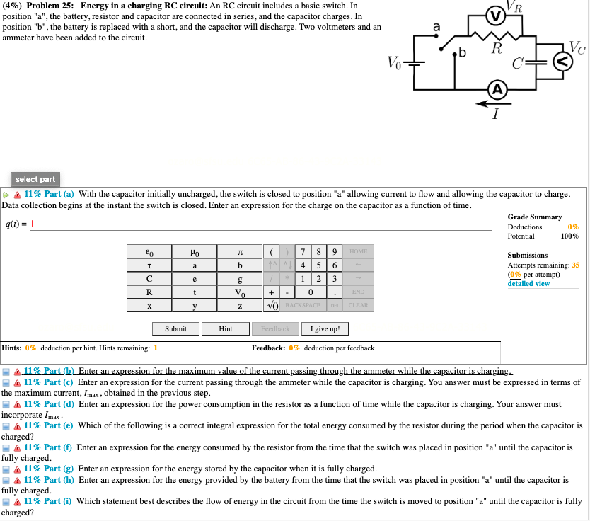 4 Problem 25 Energy In A Charging Rc Circuit An Rc Circuit Includes A Basic Switch In Position A The Battery R 1