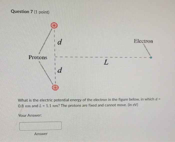 Question 7 1 Point Protons 1 Answer L Electron What Is The Electric Potential Energy Of The Electron In The Figure Bel 1