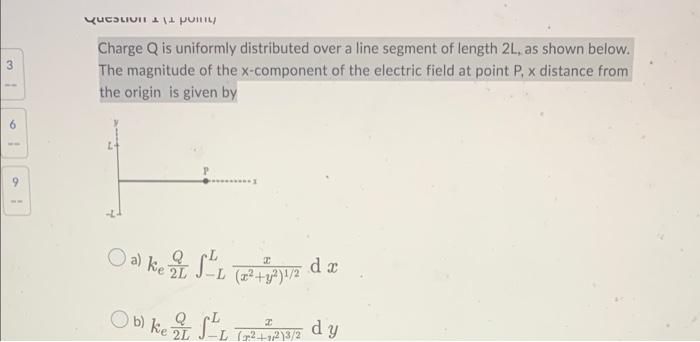 31 9 Questo Punt Charge Q Is Uniformly Distributed Over A Line Segment Of Length 2l As Shown Below The Magnitude Of Th 1