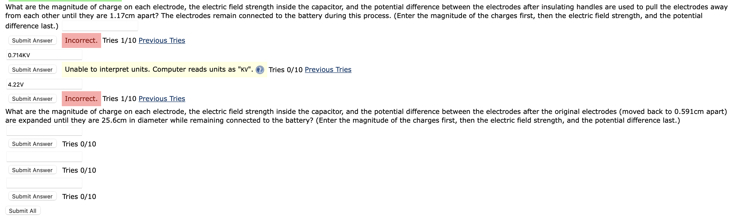 What Are The Magnitude Of Charge On Each Electrode The Electric Field Strength Inside The Capacitor And The Potential 1