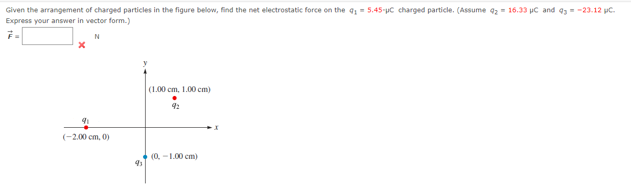 Given The Arrangement Of Charged Particles In The Figure Below Find The Net Electrostatic Force On The 91 5 45 Uc Cha 1