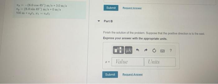 6 0 Cos 45 M S 3 0 M S 6 0 Sin 45 M S 0 M S T Uy 100 M Submit Part B Request Answer Finish The Solution Of Th 1