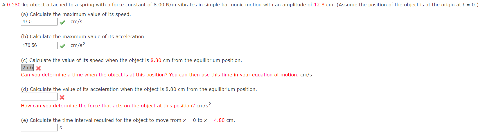 A 0 580 Kg Object Attached To A Spring With A Force Constant Of 8 00 N M Vibrates In Simple Harmonic Motion With An Ampl 1