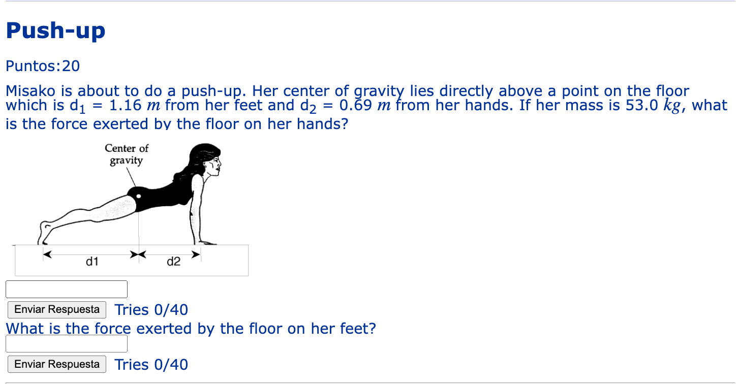 Push Up Puntos 20 Misako Is About To Do A Push Up Her Center Of Gravity Lies Directly Above A Point On The Floor Which 1