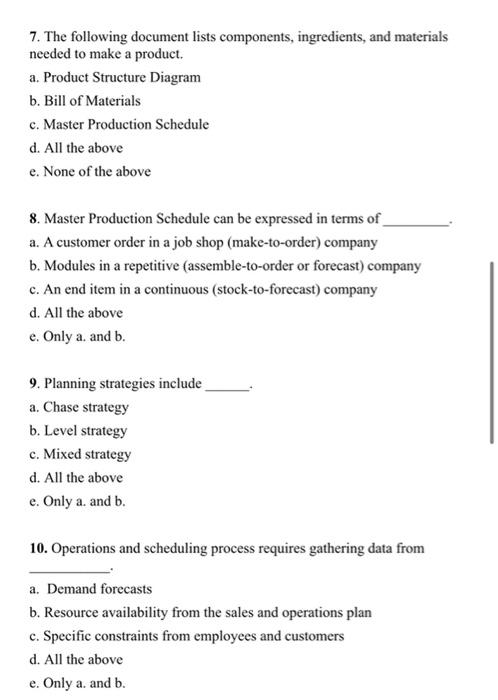 7 The Following Document Lists Components Ingredients And Materials Needed To Make A Product A Product Structure Di 1